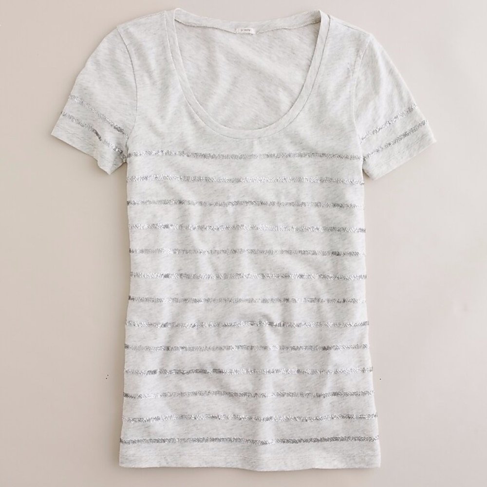 J. Crew Sequin-Stripe Tee Heather Stone Light Gray - Sz Small